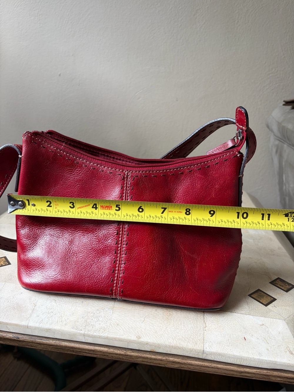 Red Leather Shoulder Bag - Picture 3 of 6